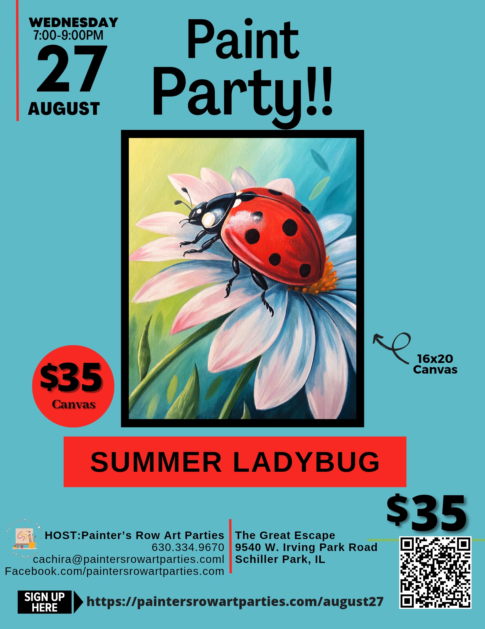 Summer Ladybug Painting party Paint Party at the Great Escape in Schiller Park