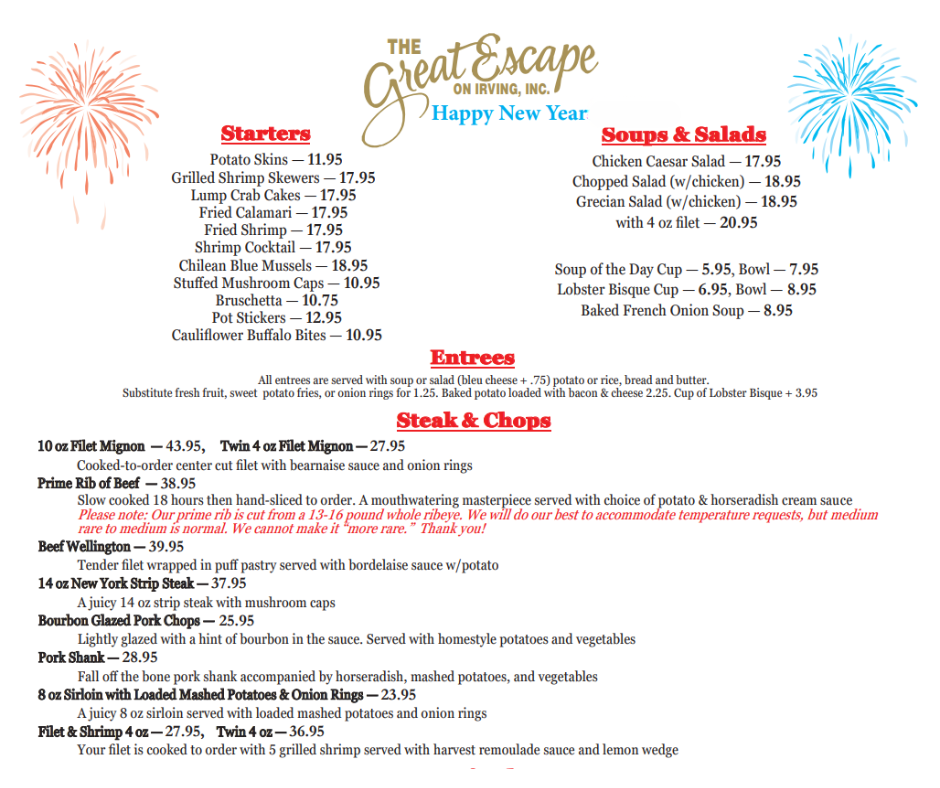 New Years Eve Menu